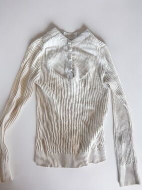 Romantic Knit Top for Women Juan Juan Shang Ivory Button Detail Size S